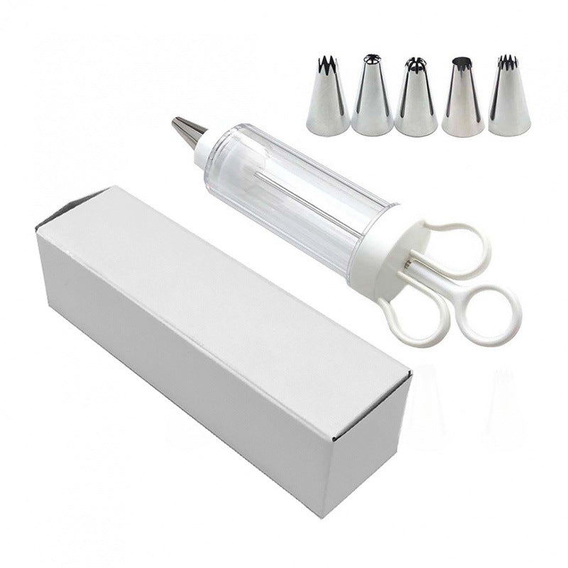 Large Cake Decorating Icing Syringe Gun Set with 5 Stainless Steel Nozzles DIY Cookie Press Baking Tool for Kitchen