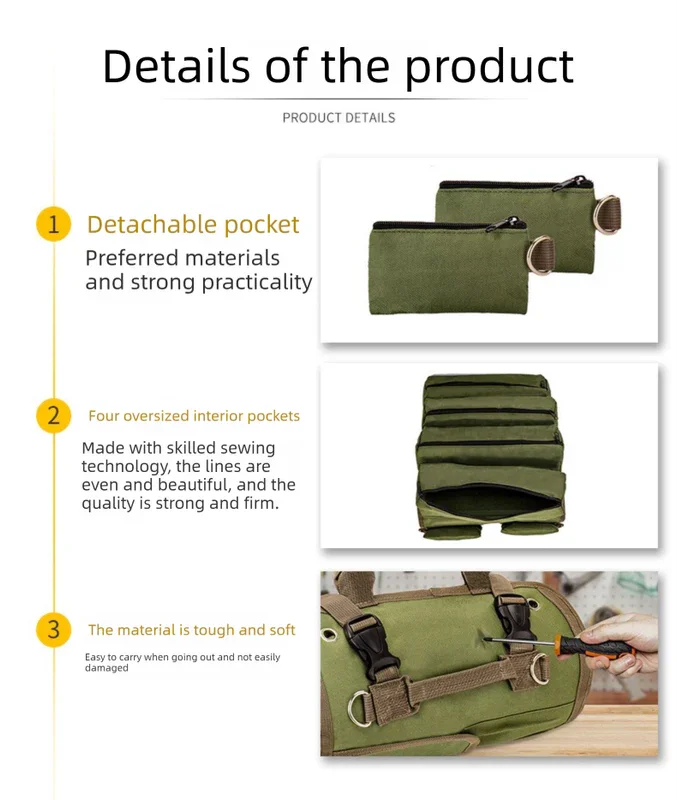Heavy Duty Tool Roll Up Bag Organiser Multi-Pocket Canvas Carry Pouch for Electrician DIY Mechanic & 4WD Camping Camouflage Colour