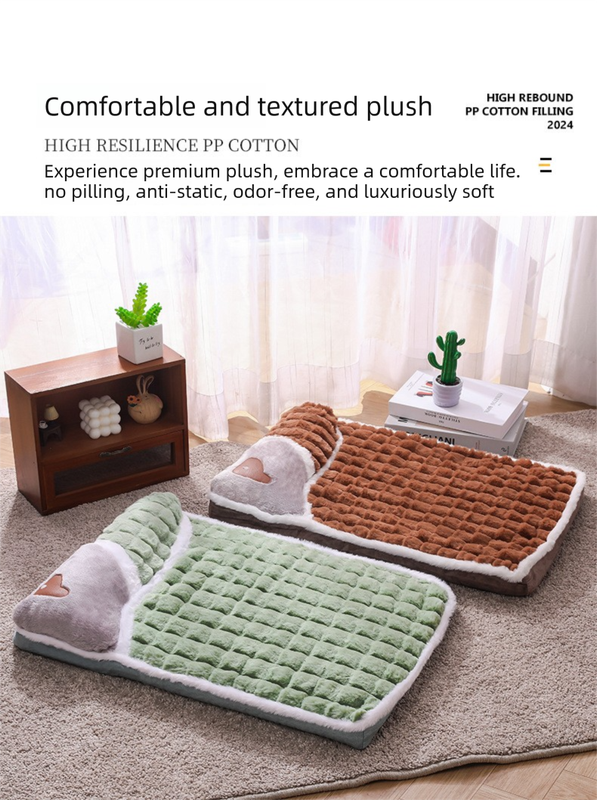 Thickened Pet Sofa Bed XL Size 75x45cm Coffee Dog Mat with Integrated Pillow Soft Washable Sleeping Pad for Dogs and Cats All Season Comfort