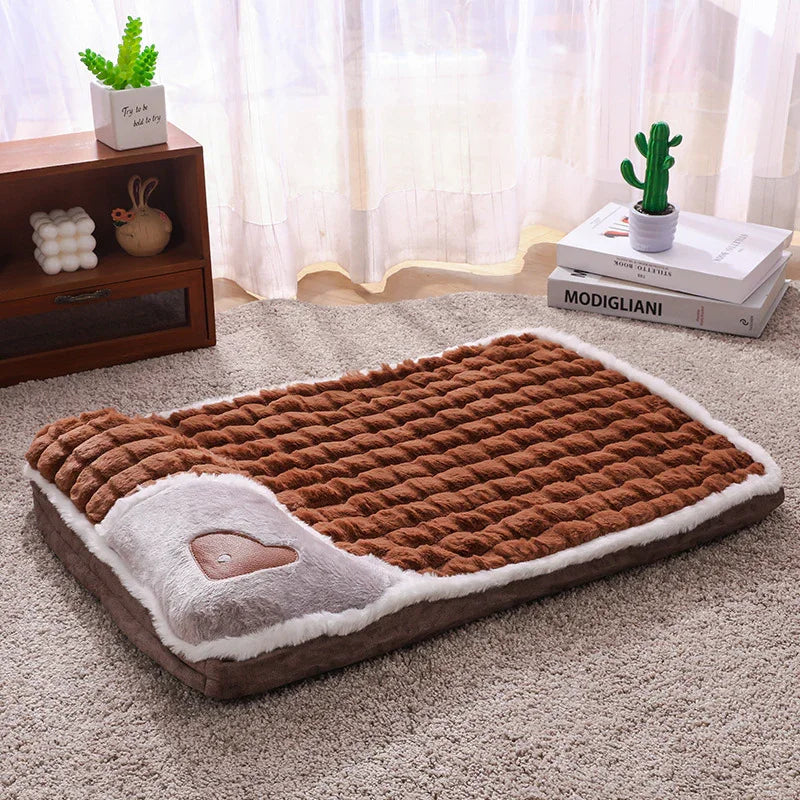 Thickened Pet Sofa Bed S Size 40x25cm Coffee Dog Mat with Integrated Pillow Soft Washable Sleeping Pad for Dogs and Cats All Season Comfort
