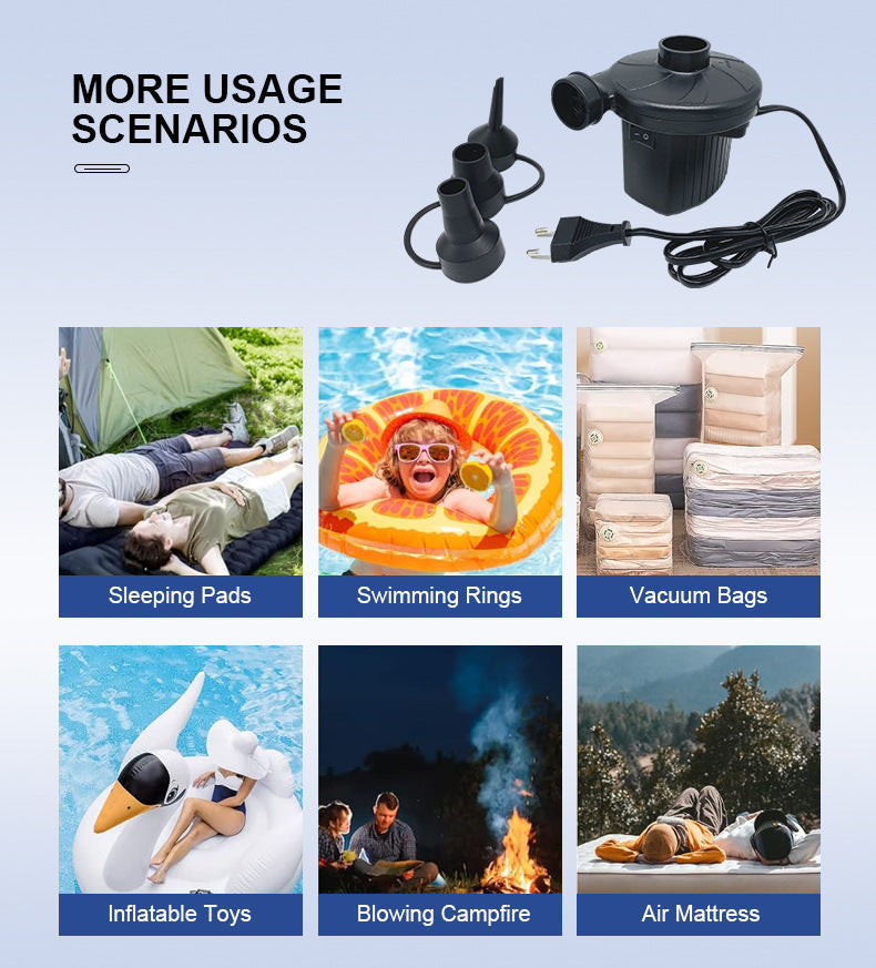 Electric Air Pump AC 220V-240V Portable Quick Inflator Deflator with 3 Nozzles for Air Mattress Pool Floats Vacuum Storage Bags AU Plug