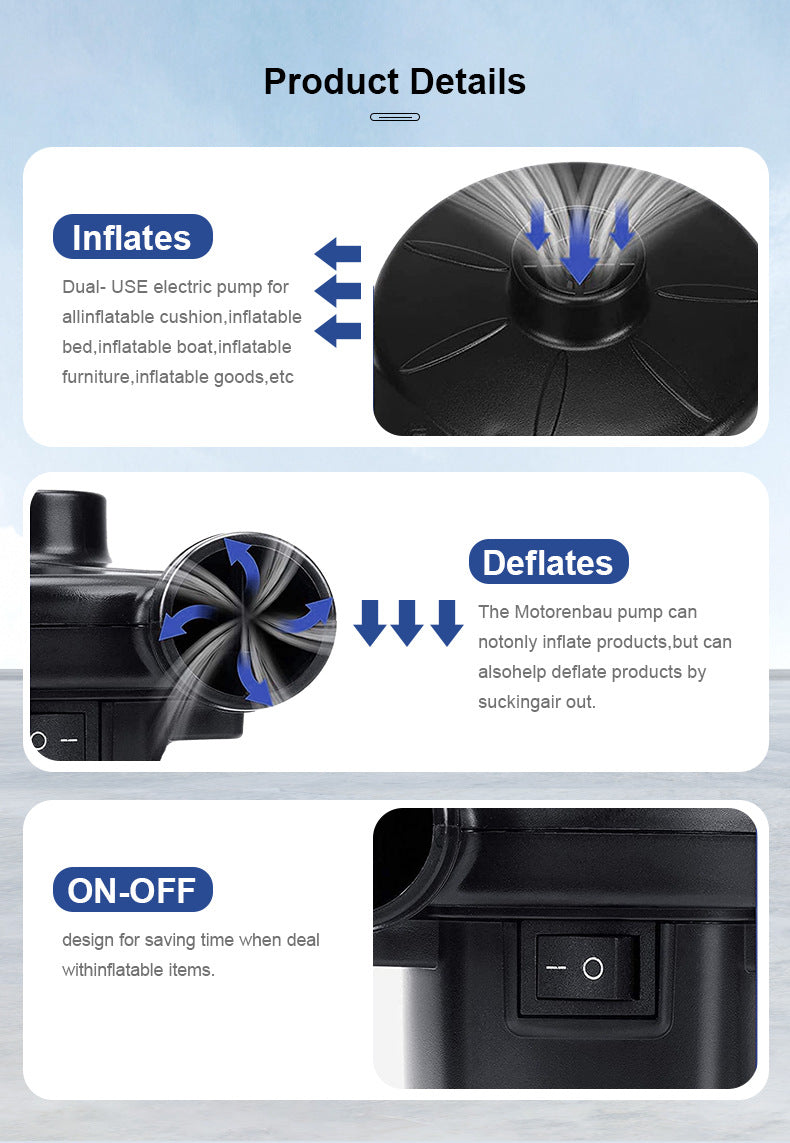 Electric Air Pump AC 220V-240V Portable Quick Inflator Deflator with 3 Nozzles for Air Mattress Pool Floats Vacuum Storage Bags AU Plug