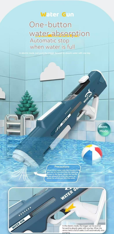 Electric Water Gun Auto Refill 43cm High Pressure Blaster Toy Rechargeable Squirt Soaker for Kids & Adults White