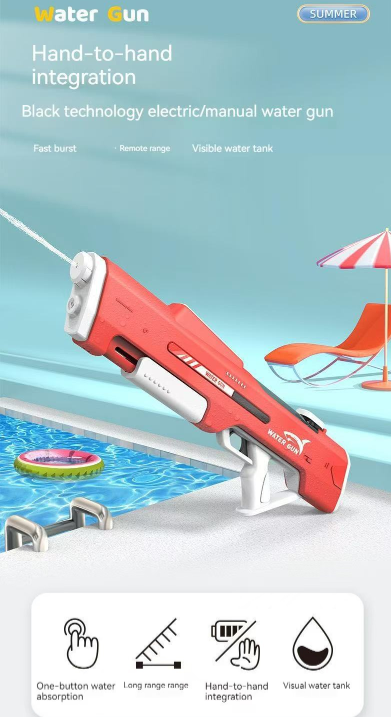 Electric Water Gun Auto Refill 46cm White Pulse Blaster High Pressure Toy with Manual & Electric Dual Mode for Kids & Adults