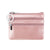 Genuine Leather Coin Purse Mini Wallet with Triple Zipper Pockets Key Ring Holder Pouch for Cash & Cards - Rose gold