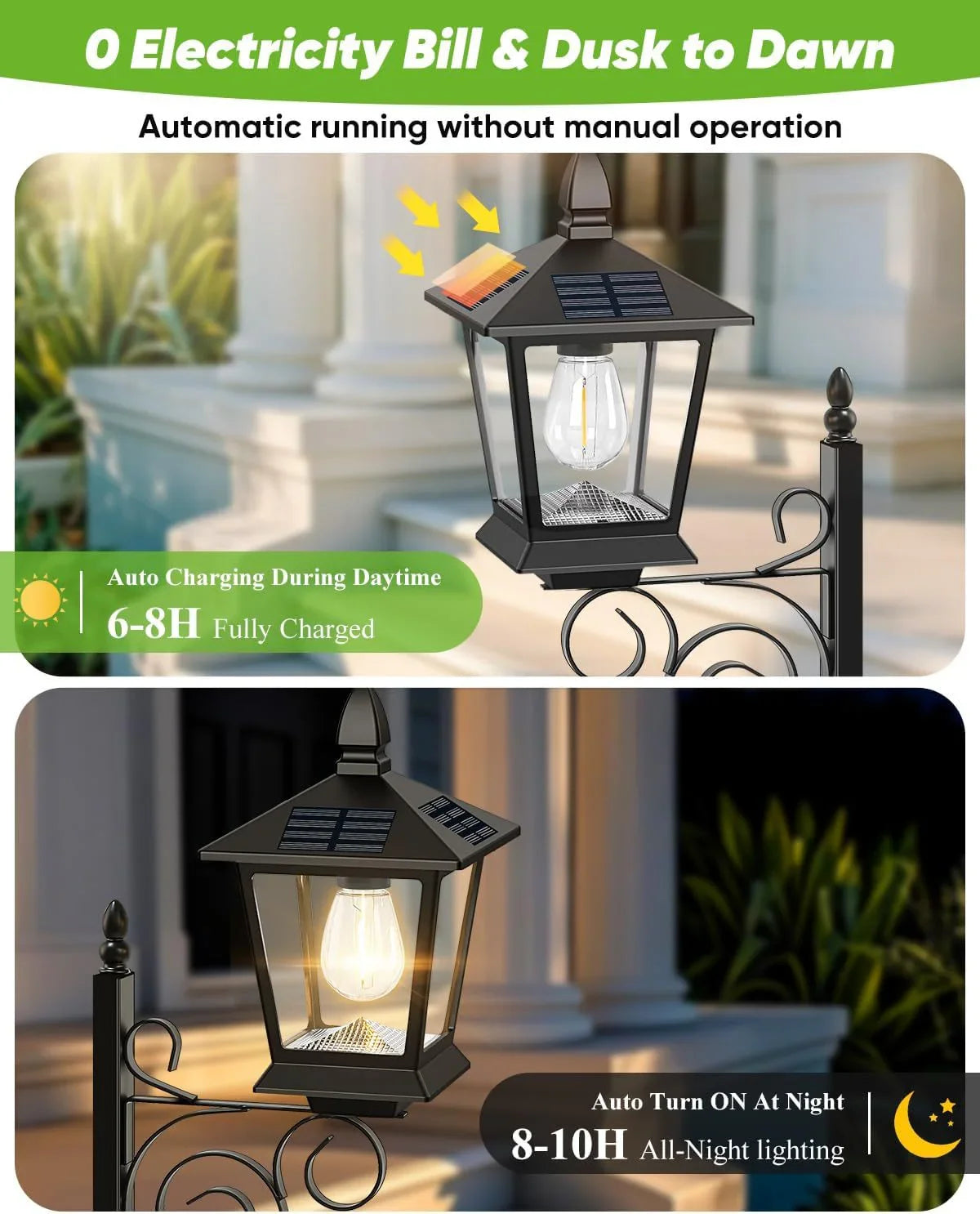 2-in-1 Solar Planter Light Outdoor - Metal Lamp Post & Wall Sconce with Planter Box - IP65 Waterproof LED Lantern for Garden, Patio & Porch - Warm White (Small)
