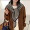 Striped Wool Blend Knitted Triangle Scarf - Soft Warm Shawl Neck Wrap for Women - Chic Autumn Layering Accessory - Black & White