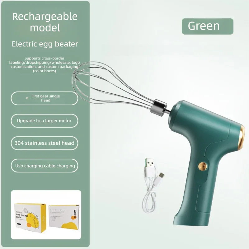 Compact Electric Handheld Egg Whisk Multi-Function Automatic Cream Whipper and Food Mixer J-7 Green Single Head 1-Speed