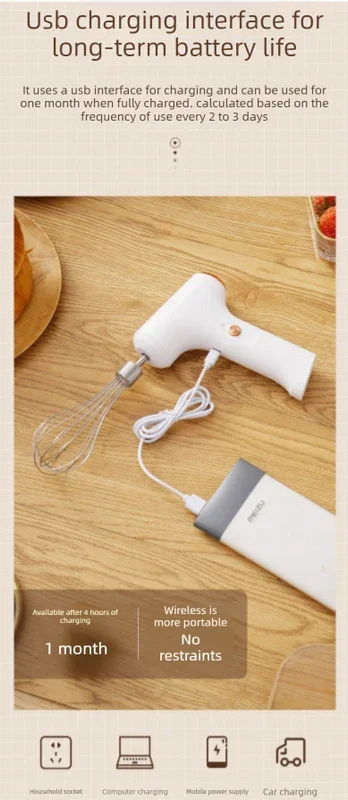 Compact Electric Dual-Head Handheld Egg Whisk Multi-Function Automatic Cream Whipper and Food Mixer J-8 White 1-Speed