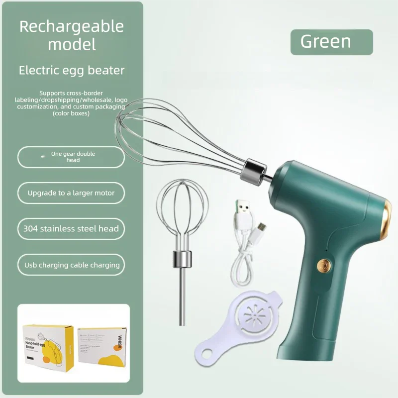 Electric Handheld Egg Whisk and Cream Whipper Set with Egg White Separator J-8 Green Dual-Head Automatic Mixer Kit