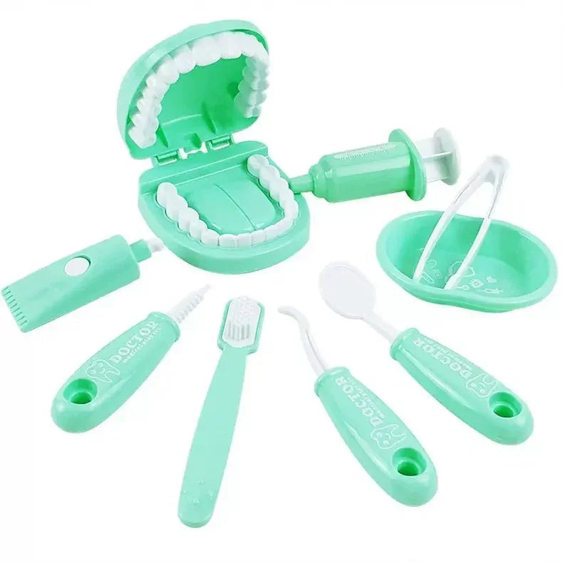 9 Piece Kids Dentist Pretend Play Set - Green Educational Medical Kit with Teeth Model, Toothbrush & Tools - Oral Hygiene Learning Toy for Toddlers & Preschoolers