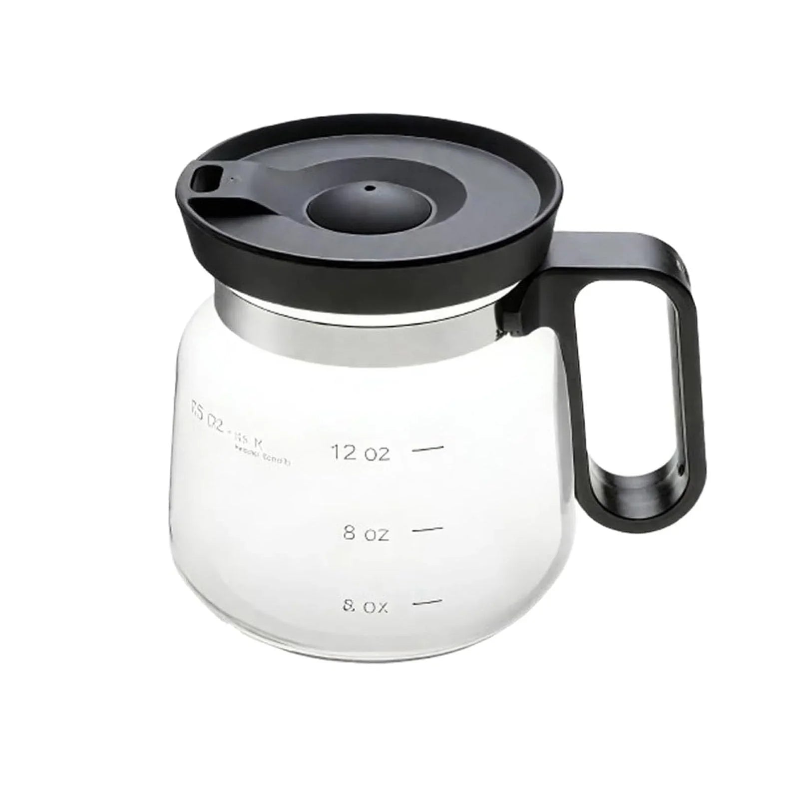 16oz Novelty Glass Coffee Carafe Mug - Heat Resistant Borosilicate Cup with Handle & Splash-Proof Lid - Personal Mini Pot for Tea, Latte & Office Desk (Clear/Black)