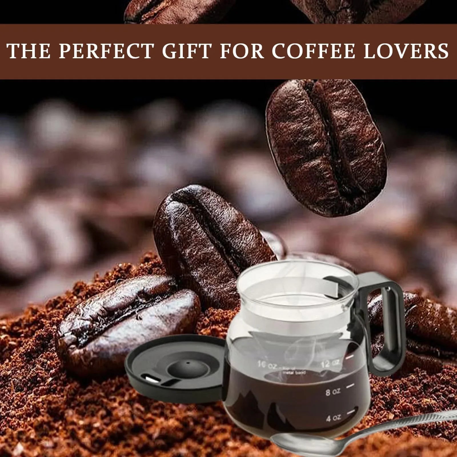 16oz Novelty Glass Coffee Carafe Mug - Heat Resistant Borosilicate Cup with Handle & Splash-Proof Lid - Personal Mini Pot for Tea, Latte & Office Desk (Clear/Black)