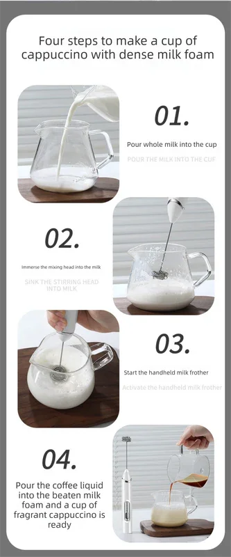 Rechargeable Electric Milk Frother Handheld - 3 Speed Adjustable Foam Maker with 2 Stainless Steel Whisks - Portable Coffee Mixer & Egg Beater for Flat Whites, Lattes & Baking (White)