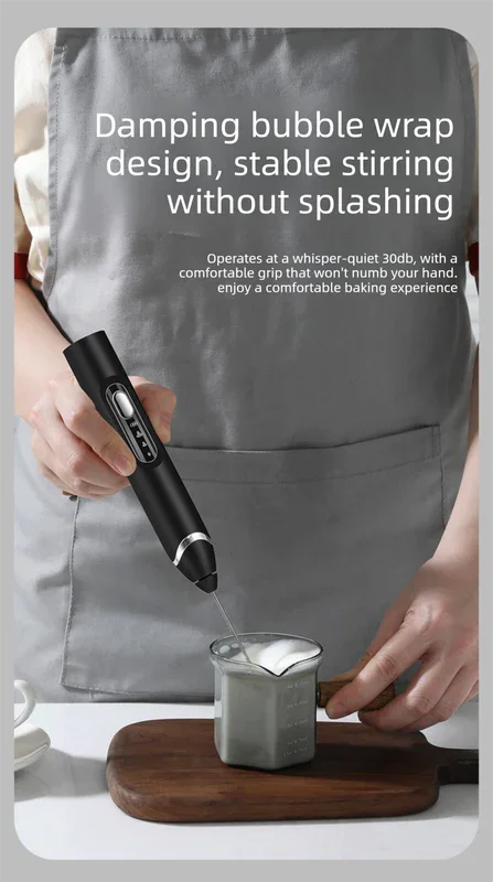 Rechargeable 3-in-1 Handheld Milk Frother Set - Electric Whisk with Egg Beater & Mixing Hook - 3 Speed Adjustable Foam Maker for Coffee, Lattes, Baking & Baby Food (White)