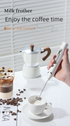 Rechargeable Electric Milk Frother with Metal Stand - Handheld Foam Maker & Egg Beater Set - 3 Speed Mixer with 2 Stainless Steel Whisks for Flat Whites, Lattes & Baking (White)