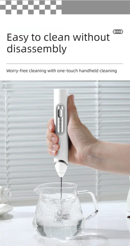 Rechargeable 3-in-1 Milk Frother Set with Metal Stand - Handheld Electric Whisk, Egg Beater & Mixing Hook - 3 Speed Foam Maker for Coffee, Lattes & Baking (White)