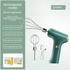 Cordless Electric Hand Mixer - Rechargeable 3-Speed Egg Beater & Cream Whisk - Lightweight Self-Standing Design for Baking, Cake & Batter (Emerald Green)