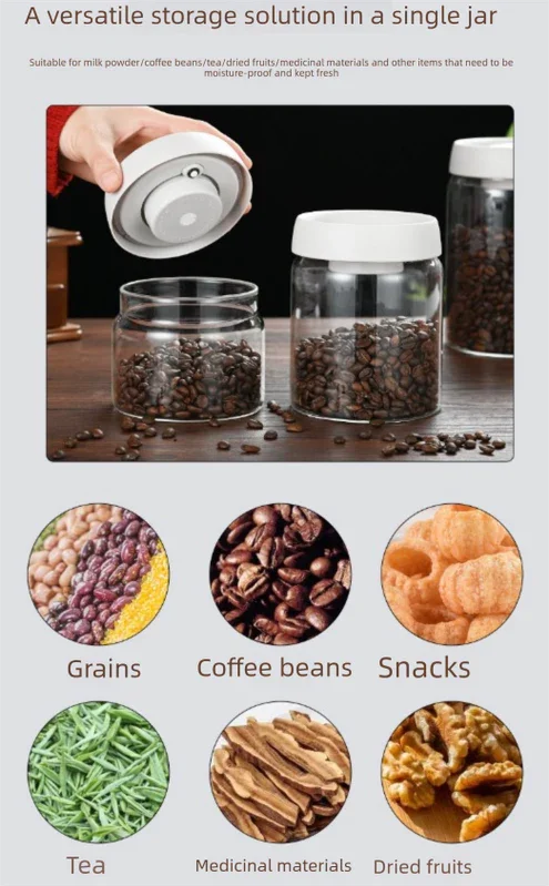 1200ml Large Vacuum Sealed Glass Canister - One-Press Airtight Food Storage Jar - High Borosilicate Coffee Bean Container & Pantry Organiser (Black Lid)