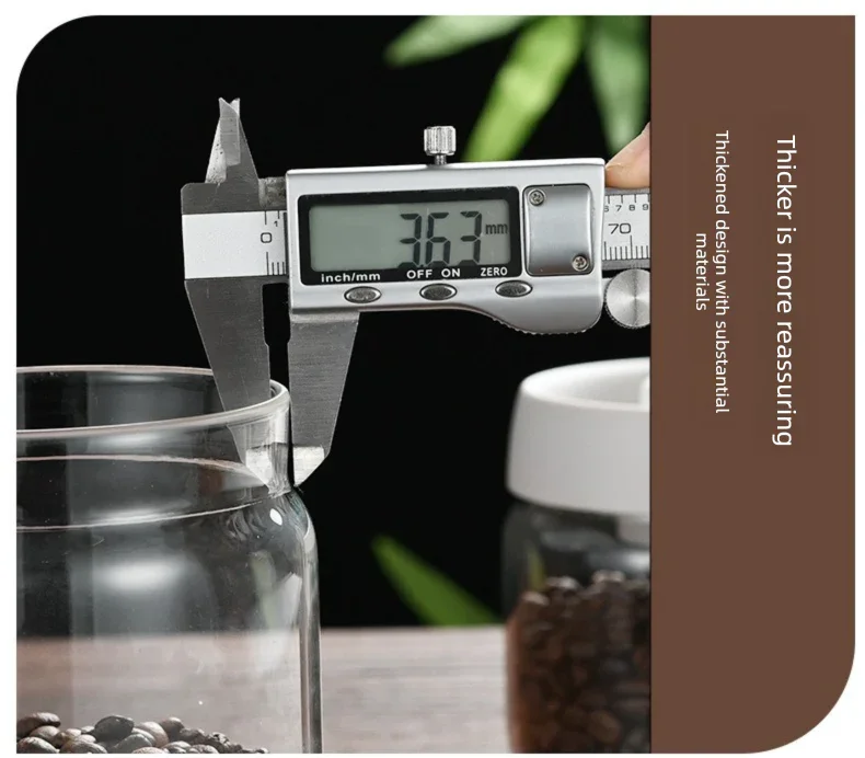 1200ml Large Vacuum Sealed Glass Canister - One-Press Airtight Food Storage Jar - High Borosilicate Coffee Bean Container & Pantry Organiser (Black Lid)