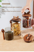 600ml Premium Borosilicate Glass Storage Jar with Acacia Wood Lid & Integrated Spoon – Airtight Moisture-Proof Kitchen Canister for Tea, Coffee, and Spices