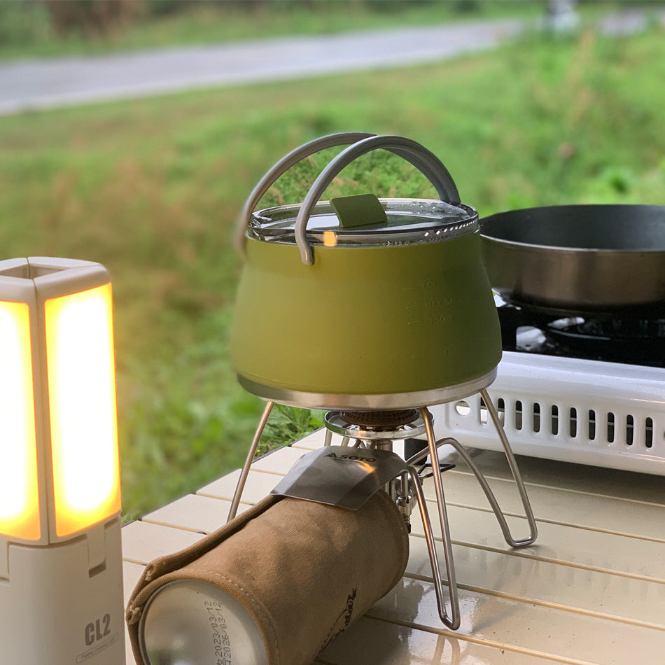 Red 1L Portable Collapsible Camping Kettle - Food-Grade Silicone Body with 304 Stainless Steel Base, Compatible with Induction & Gas Stoves
