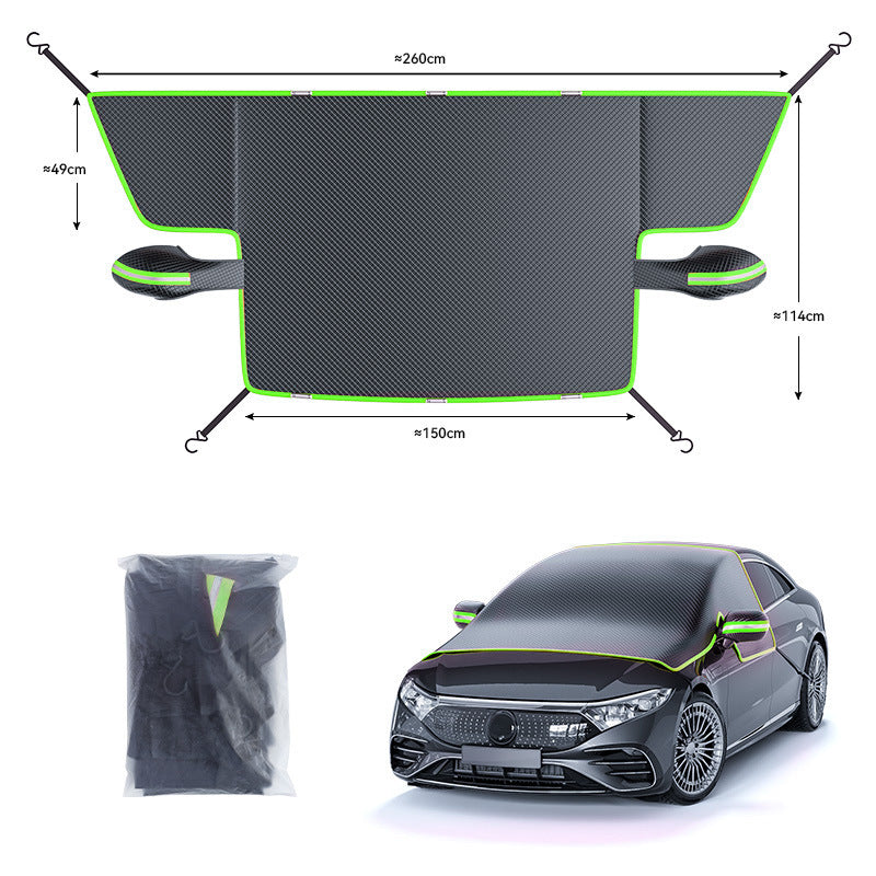 Black-Green Magnetic Car Windshield Protector with 6 Magnets & 4 Secure Straps and Reflective Safety Strips - Durable Frost & Ice Cover for All-Weather Protection (Sun, Rain, Snow, Dust)