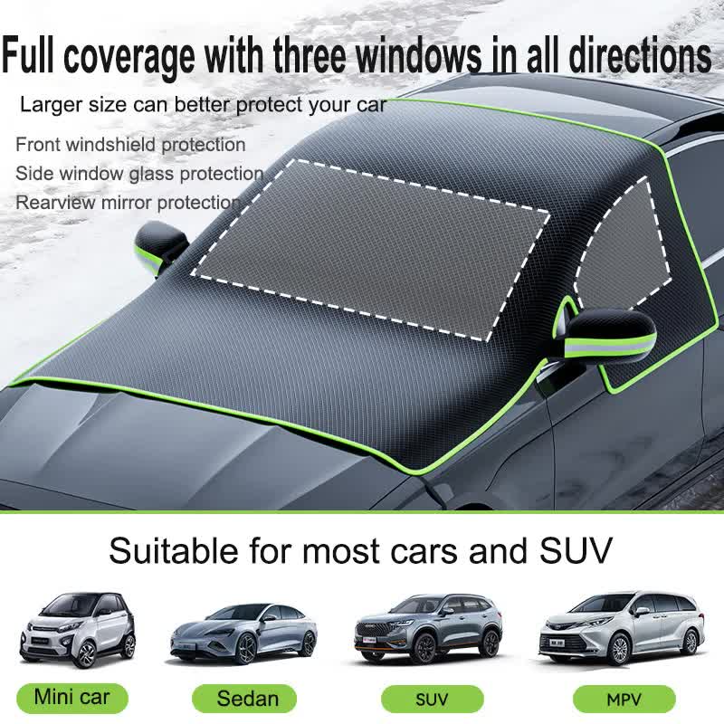 Black-Green Magnetic Car Windshield Protector with 6 Magnets & 4 Secure Straps and Reflective Safety Strips - Durable Frost & Ice Cover for All-Weather Protection (Sun, Rain, Snow, Dust)