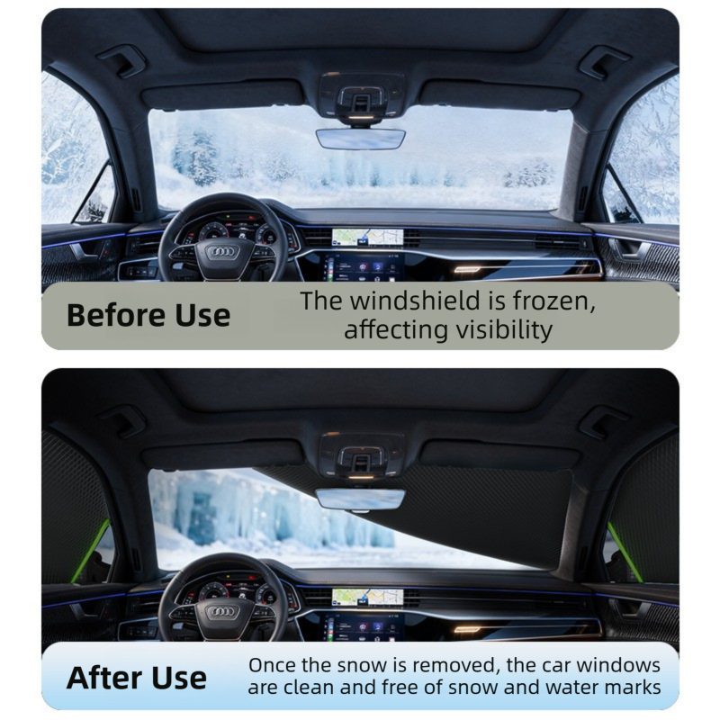 Black-Green Magnetic Car Windshield Protector with 6 Magnets & 4 Secure Straps and Reflective Safety Strips - Durable Frost & Ice Cover for All-Weather Protection (Sun, Rain, Snow, Dust)