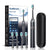 Black Smart Sonic Electric Toothbrush Kit with 4 Heads & Travel Case - 6 X Cleaning Modes and High-Frequency Vibration with Soft Protective Bristles