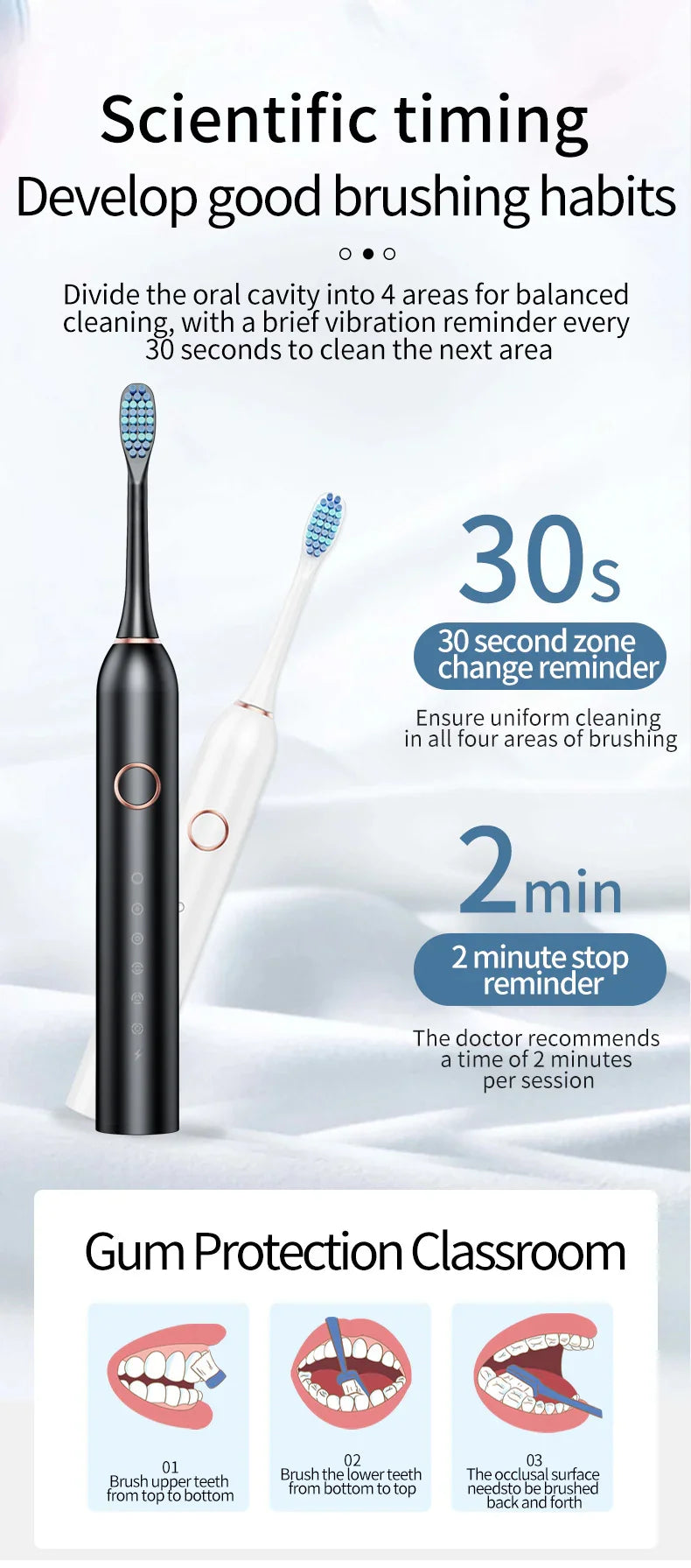 Pink Smart Sonic Electric Toothbrush Kit with 4 Heads & Travel Case - 6 X Cleaning Modes and High-Frequency Vibration with Soft Protective Bristles