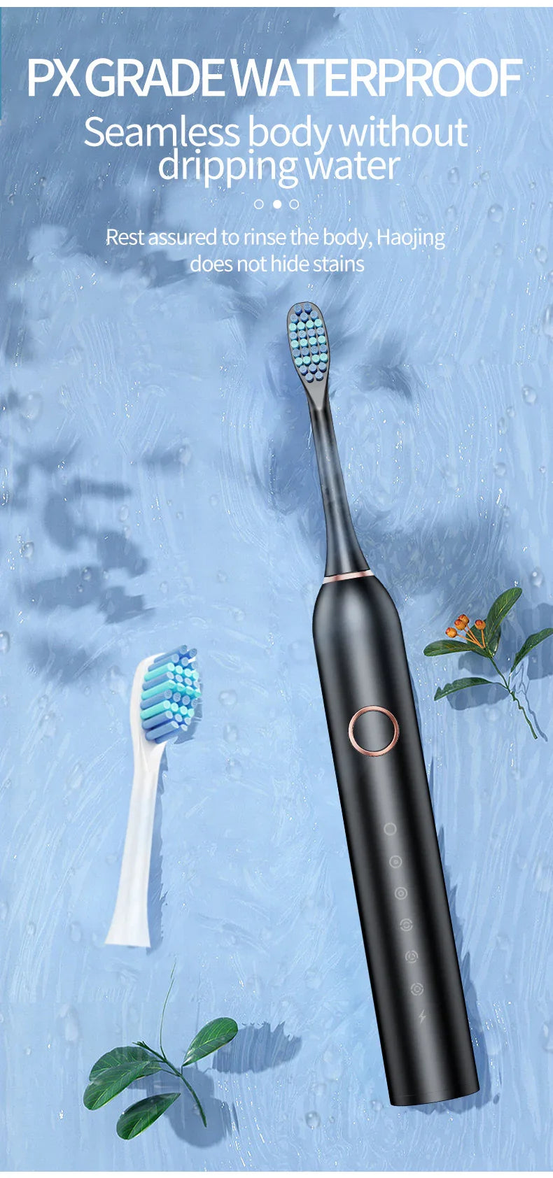 Pink Smart Sonic Electric Toothbrush Kit with 4 Heads & Travel Case - 6 X Cleaning Modes and High-Frequency Vibration with Soft Protective Bristles