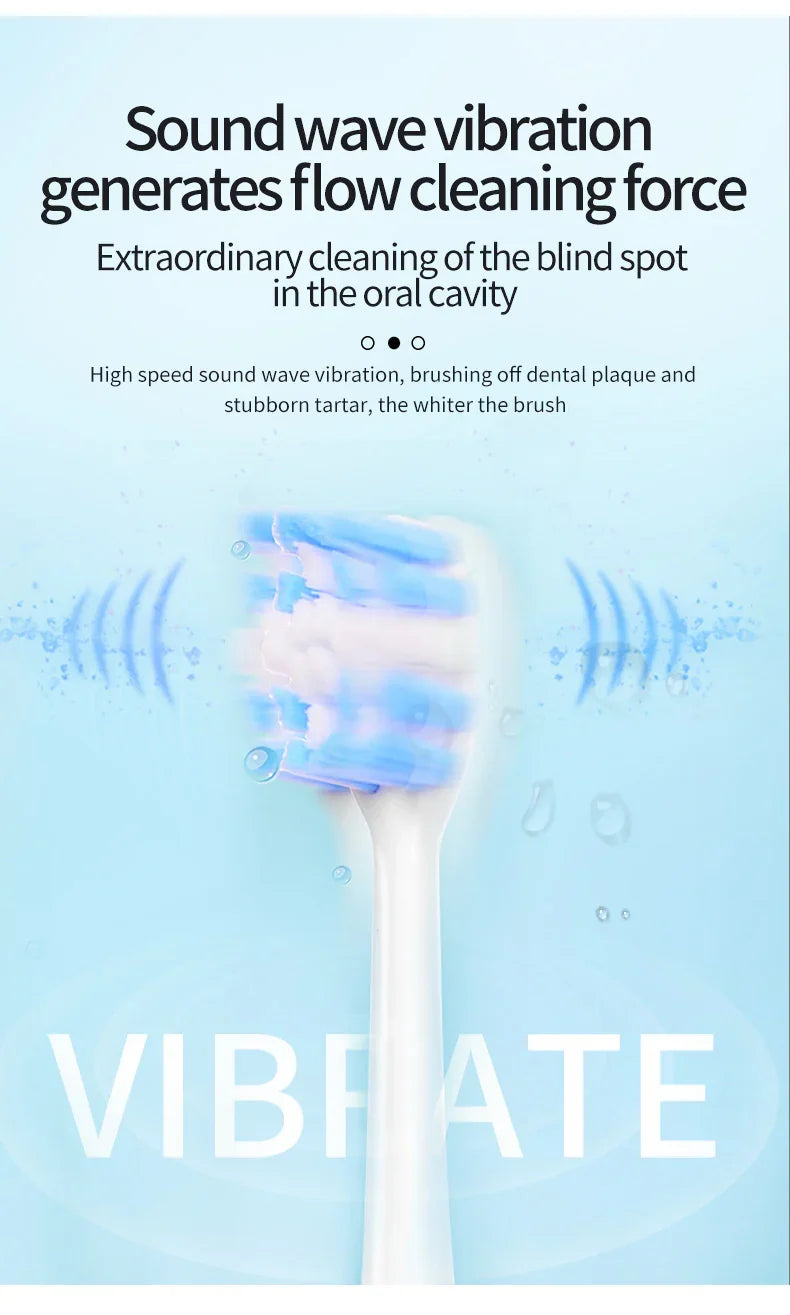 White Smart Sonic Electric Toothbrush Kit with 8 Heads & Travel Case - 6 X Cleaning Modes and High-Frequency Vibration with Soft Protective Bristles