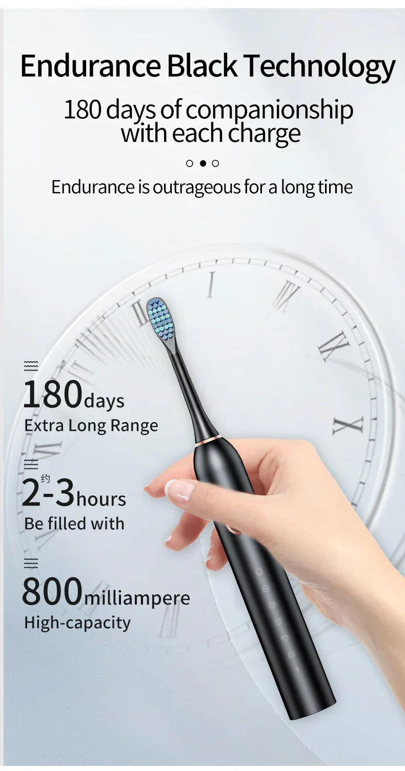 White Smart Sonic Electric Toothbrush Kit with 8 Heads & Travel Case - 6 X Cleaning Modes and High-Frequency Vibration with Soft Protective Bristles