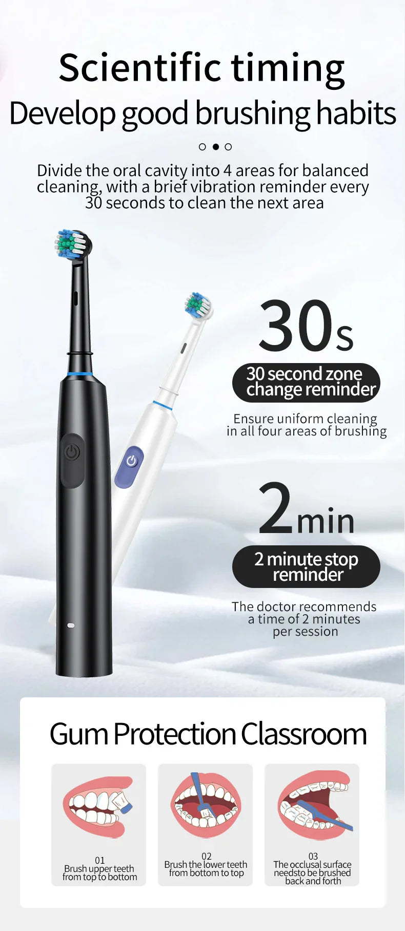 Black Rotating Round Head Electric Toothbrush Kit with 8 Heads, Case & Stand - 3D Oscillating Mechanical Cleaning for Deep Plaque Removal