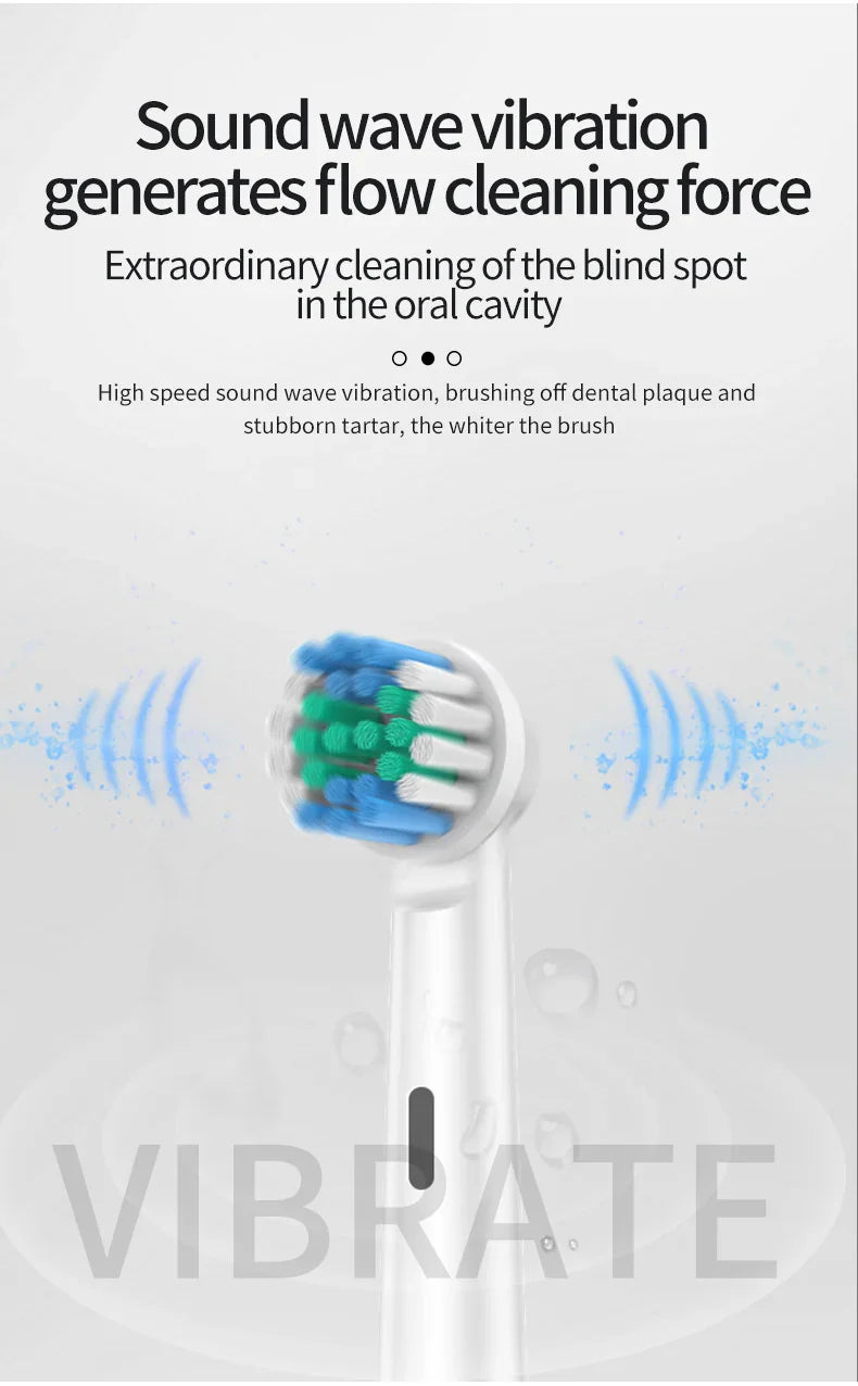 White Rotating Round Head Electric Toothbrush Kit with 8 Heads, Case & Stand - 3D Oscillating Mechanical Cleaning for Deep Plaque Removal