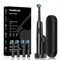 Black Rotating Round Head Electric Toothbrush Kit with 4 Heads, Case & Stand - 3D Oscillating Mechanical Cleaning for Deep Plaque Removal