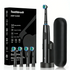 Black Rotating Round Head Electric Toothbrush Kit with 4 Heads, Case & Stand - 3D Oscillating Mechanical Cleaning for Deep Plaque Removal