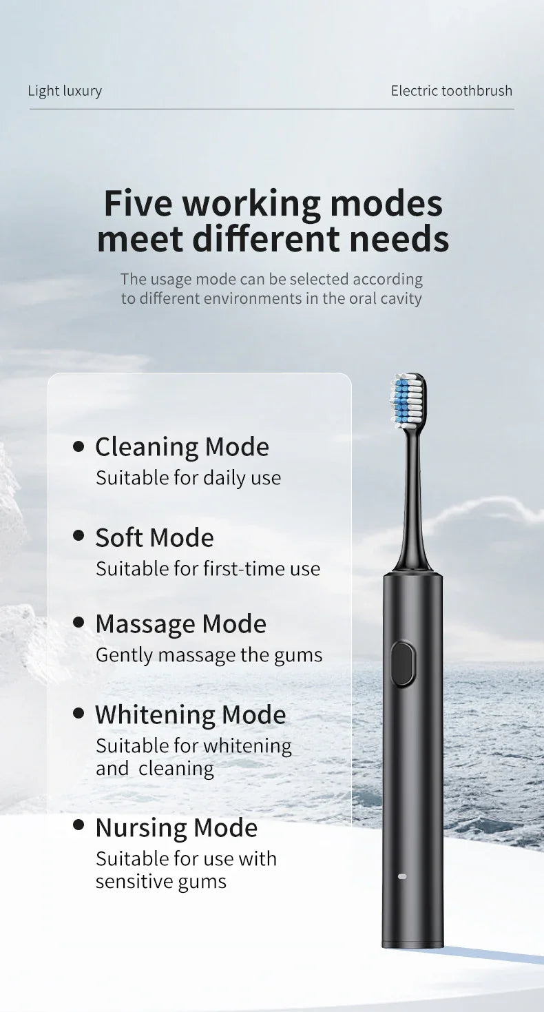 White Sonic Electric Toothbrush Kit with 5 Cleaning Modes, 4 Heads & Travel Case - Smart Timer & Quad-Pacer, Soft Double-Arc Bristles and 120-Day Long Battery Life