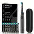 Black Rotating Round Head Electric Toothbrush Kit with 8 Heads & Case - 3D Oscillating Mechanical Cleaning for Deep Plaque Removal