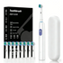 White Rotating Round Head Electric Toothbrush Kit with 8 Heads & Case - 3D Oscillating Mechanical Cleaning for Deep Plaque Removal