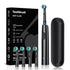 Black Rotating Round Head Electric Toothbrush Kit with 4 Heads & Case - 3D Oscillating Mechanical Cleaning for Deep Plaque Removal