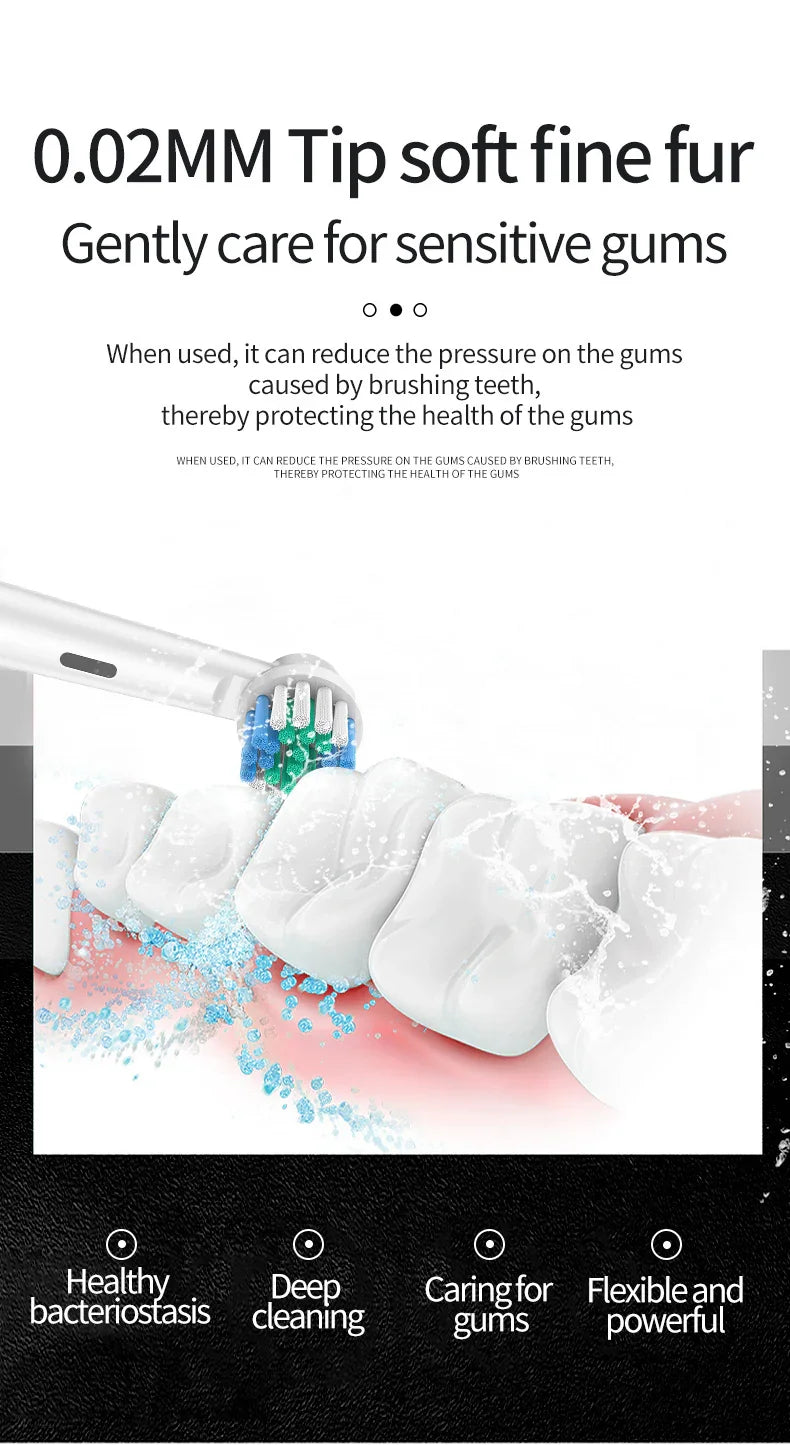 Pink Rotating Round Head Electric Toothbrush Kit with 4 Heads & Case - 3D Oscillating Mechanical Cleaning for Deep Plaque Removal