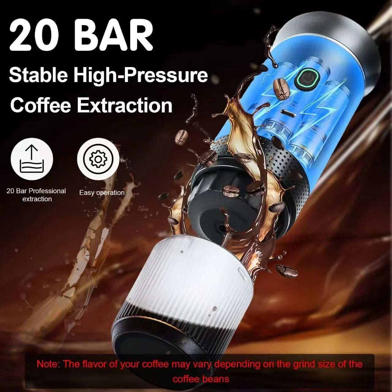 Black 3-in-1 Portable Espresso Maker with Self-Heating and One-Touch Cold Hot Brew - Smart Digital Display & 20Bar High Pressure for Rich Crema