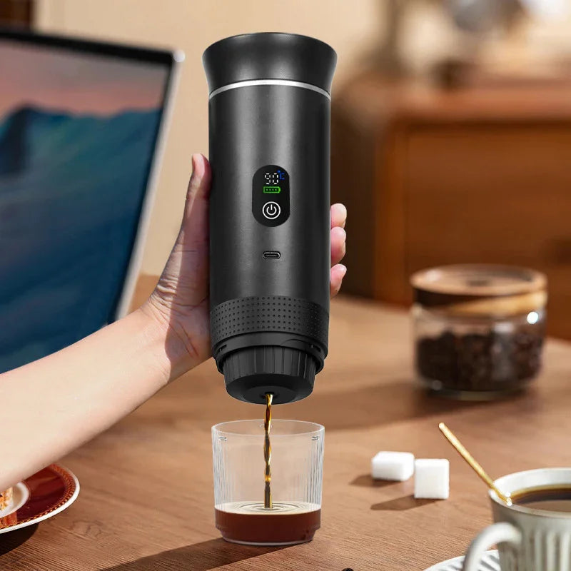 White 3-in-1 Portable Espresso Maker with Self-Heating and One-Touch Cold Hot Brew - Smart Digital Display & 20Bar High Pressure for Rich Crema