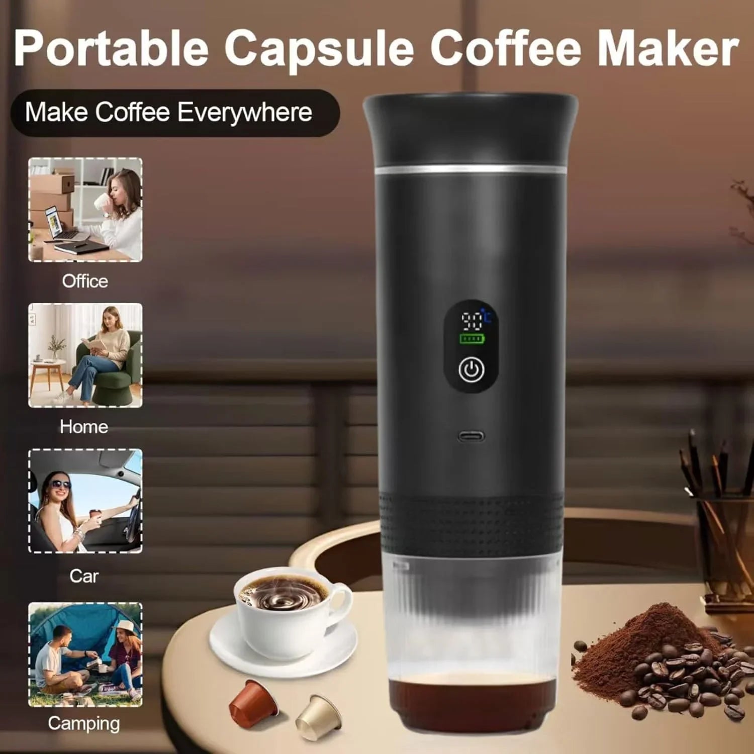 Grey 3-in-1 Portable Espresso Maker with Self-Heating and One-Touch Cold Hot Brew - Smart Digital Display & 20Bar High Pressure for Rich Crema