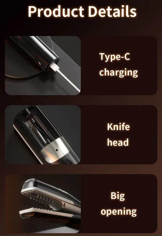 Pink Cordless Automatic Split End Hair Trimmer - High-Speed Double-Sided Blade, Visible Trimming Window & Large Opening