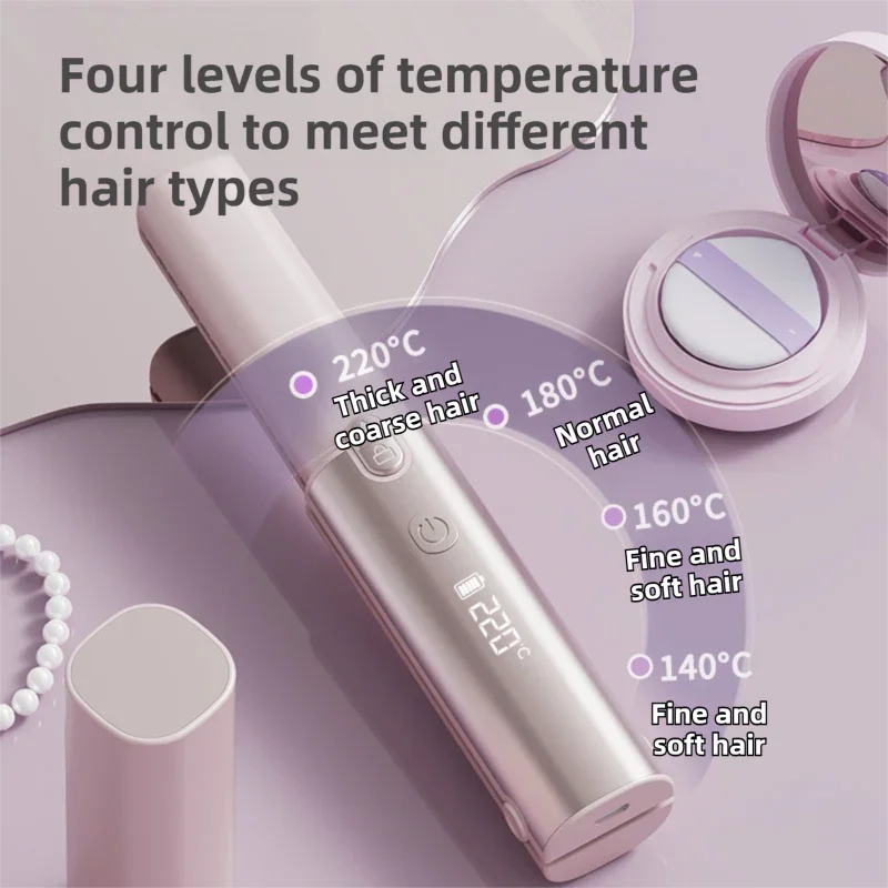 Pink 2-in-1 Wireless Hair Styler with 4 Temperature Settings, Dual Anti-Scalding & Cap - 3D Ceramic Heating Brush with Essential Oil Coating
