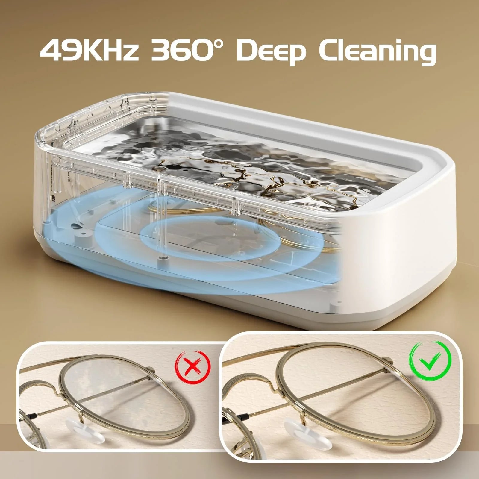 X81 White Ultrasonic Jewelry & Eyeglass Deep Cleaner with Cloth - Touch Control & 3-Level Intelligent Timers and Large 650ml Stainless Steel Tank