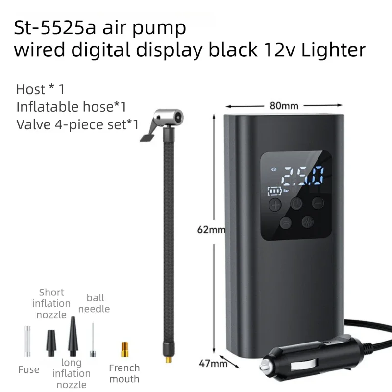 Portable 12V Lighter Electric Tire Inflator with 4 Inflation Modes & 5 Inflatable Parts - Real-Time LCD Precision Gauge, Auto-Stop & Emergency LED Light